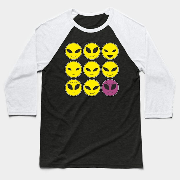 Funny Alien Heads And Facial Expressions As Pattern Baseball T-Shirt by FancyTeeDesigns